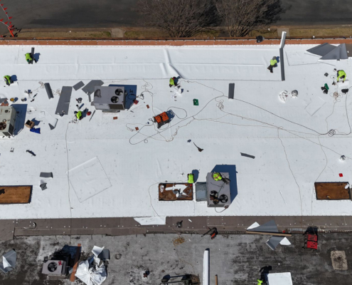 Construction Being Done On Business Roof